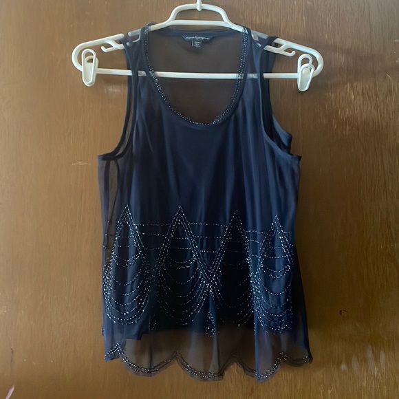 American Eagle Outfitters Tops - Navy blue mesh beaded tank top blouse